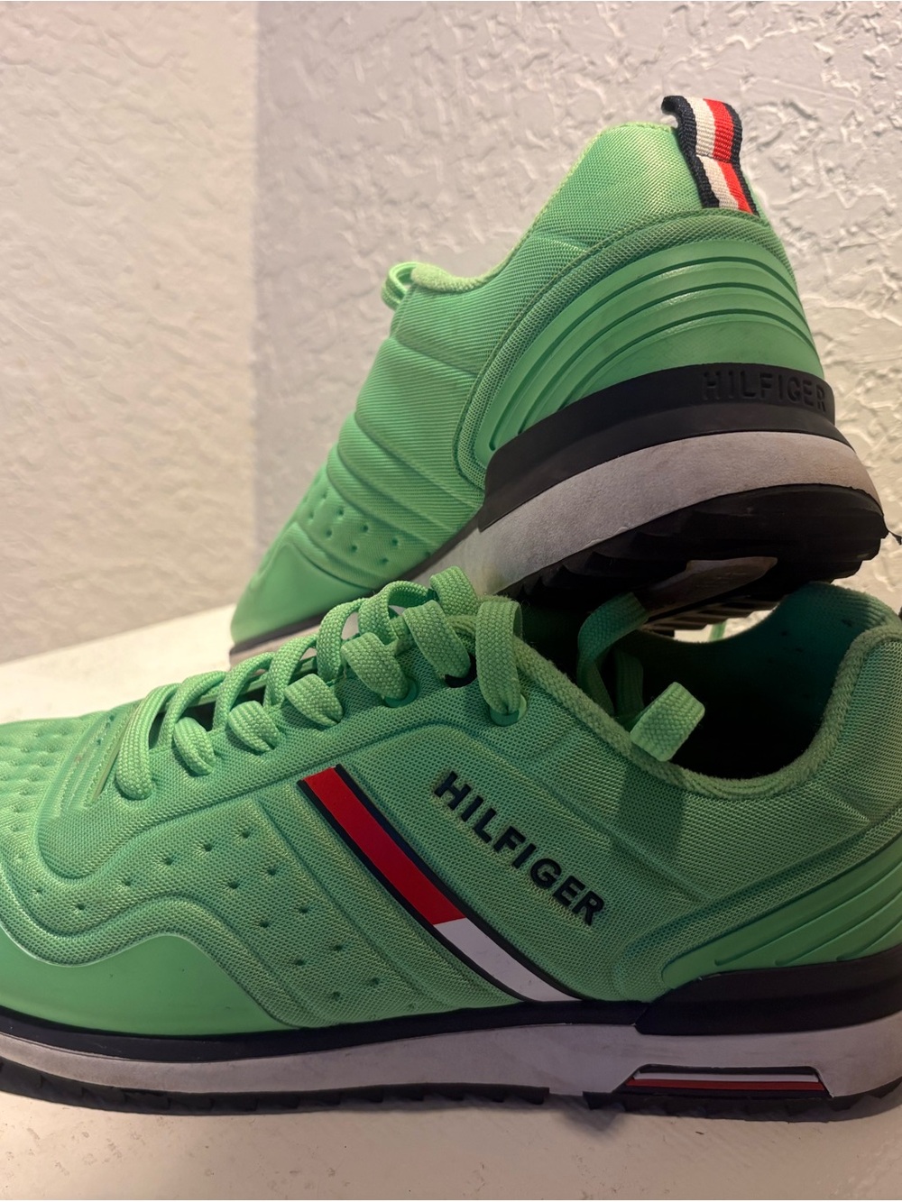 Tommy Hilfiger Neon Green Low-Top Sneakers with Red White Blue Accent